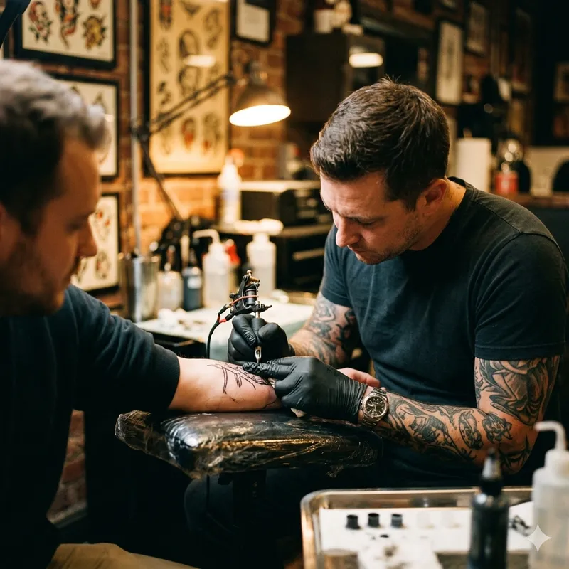 Wagner Primo a tatuar um cliente